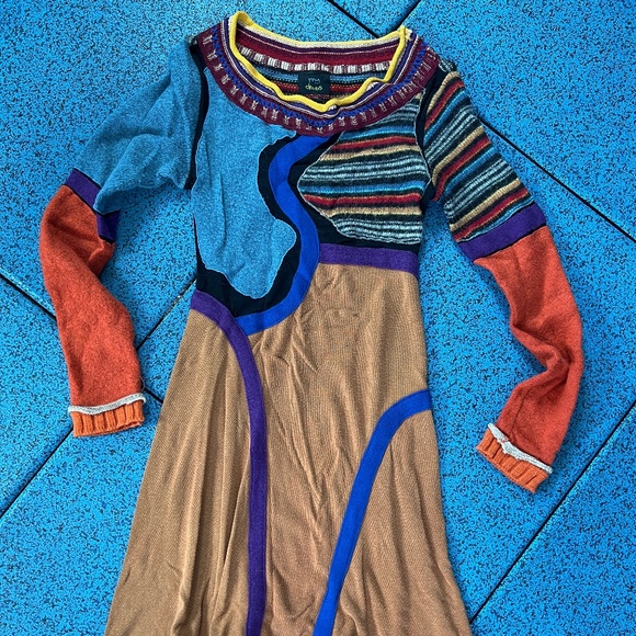 Wool dress patchwork with see through mesh inserts size M - Picture 1 of 3